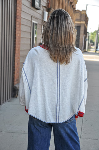 Wide Ribbed Collared Neck Cape Sweatshirt