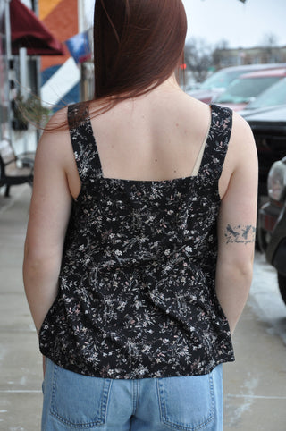 Wide Strap Sleeveless Floral Smocked Top