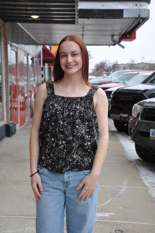 Wide Strap Sleeveless Floral Smocked Top