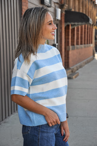 Wide Stripe SS Round Neck Top