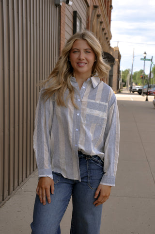 Women's Mixed Stripe Button Up Shirt