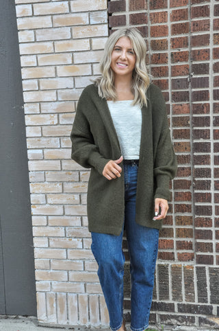 Wool Blend Open Front Cardigan