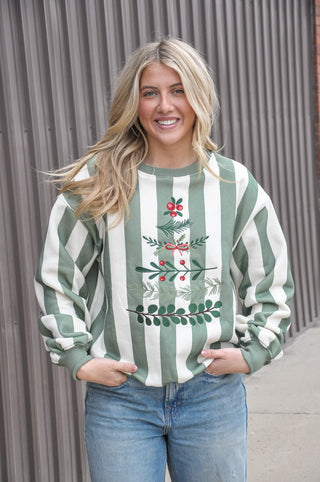 Wreath Tree Stripe Sweatshirt