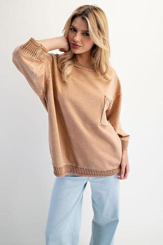 Mocha Contrast 3/4 Sleeve Top