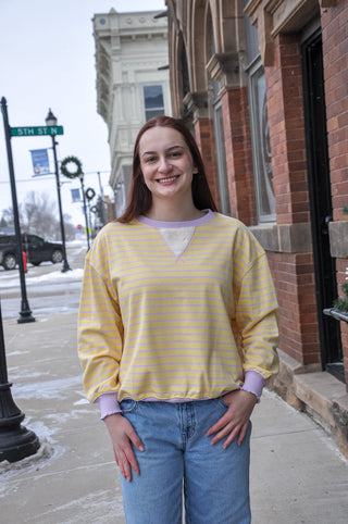 Yellow Striped Knit LS Top