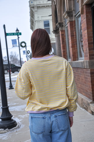 Yellow Striped Knit LS Top