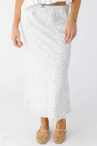 Ditsy Floral Bow Trim Midi Skirt