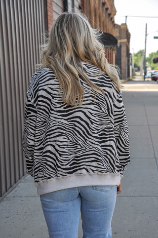 Zebra Print Mock Neck Sweatshirt