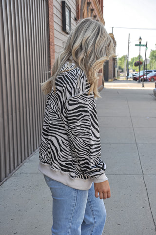 Zebra Print Mock Neck Sweatshirt