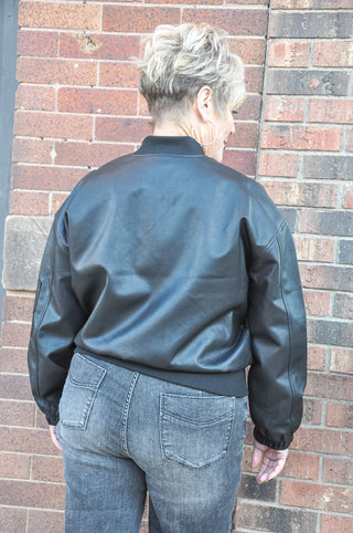 Zip Up Faux Leather Bomber Jacket