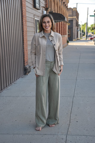 Zipper Front Pleated Wide Leg Pants