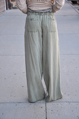 Zipper Front Pleated Wide Leg Pants