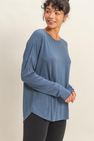 Round Neck LS Curved Hem Top