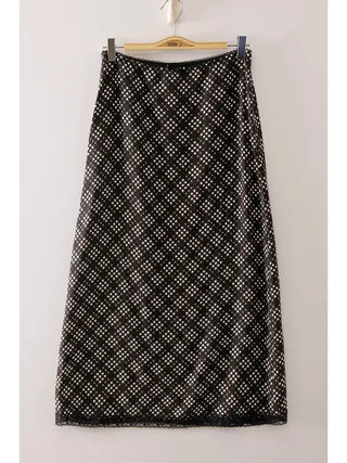 Plaid Midi Skirt w/Elastic Waistband