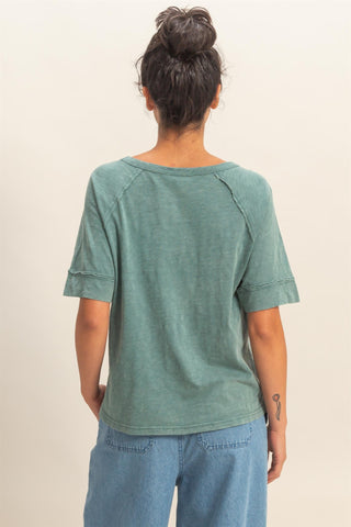 Acid Wash Raw Seam Raglan SS Tee