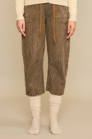 Brown Medallion Print Cropped Pants w/Tape