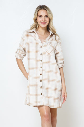 Plaid Shacket Dress Roll Up Sleeves | JQ Clothing Co.