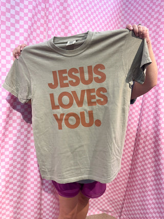 Jesus Loves You khaki Graphic Tee