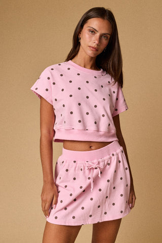 Pink Brown Polka Dot Skort Set