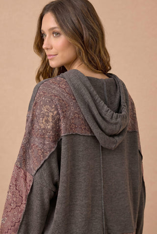 Curvy Bubble Sleeve Floral Hoodie Top
