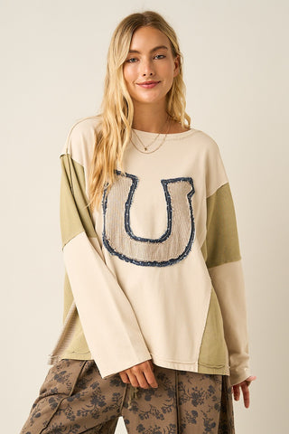 Horseshoe Patchwork LS Top