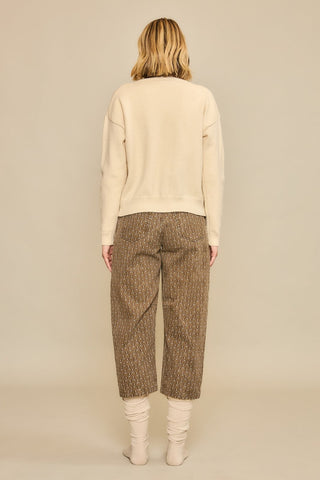 Brown Medallion Print Cropped Pants w/Tape