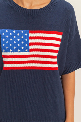 Navy American Flag Knit Top