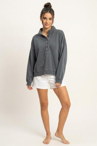 Mineral Wash Button Front Sweatshirt