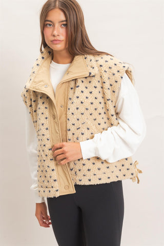 Polka Dot Sherpa Button-Front Sleeveless Vest