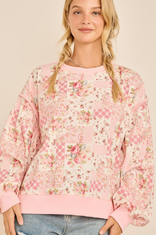 Patchwork Floral Crewneck Sweatshirt