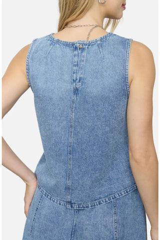 Denim Sleeveless Cropped Tank Top