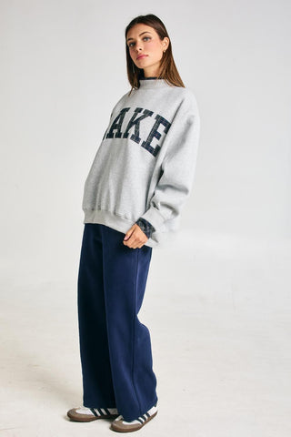 Check Embroidered "Lake" Mock Neck Sweatshirt