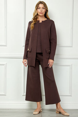 Gold-Button Accent Open-Front Cardigan