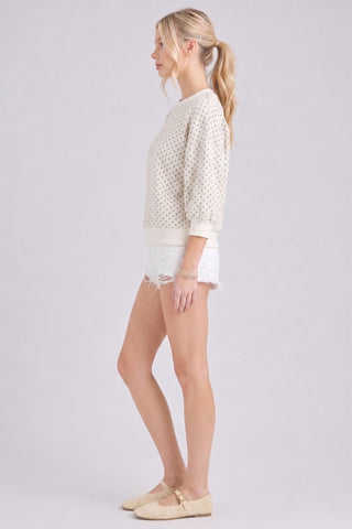 Polka Dot Puff Sleeve Sweatshirt in Cream