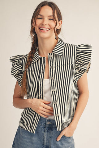 Ruffled Sleeve Stripe Casual Vest
