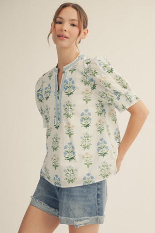 Color Contrast V-notched Neck Floral Top | JQ Clothing Co.