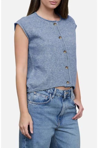 Crew Neck Button Down Sleeveless Cardigan