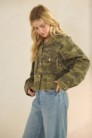 Scallop Detailed Glitzy Denim Jacket