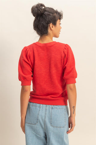 Red Puff SS Crew Neck Top, view 4