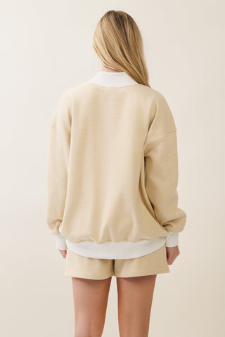 Mustard Mock Neck Striped Sweatshirt Top