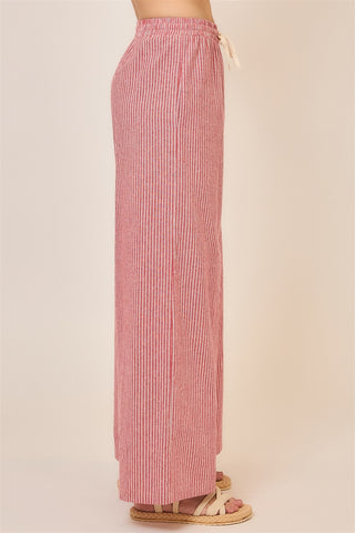 Pinstripe Wide Leg Pants W/Drawstring