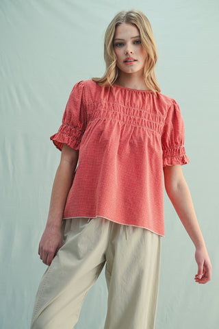 Marsala Plaid Smocked Blouse