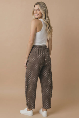 Elastic Waist Polka Dot Barrel Pants