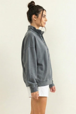 Mineral Wash Button Front Sweatshirt