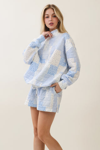 Patchwork Quilted Mock Neck Pullover