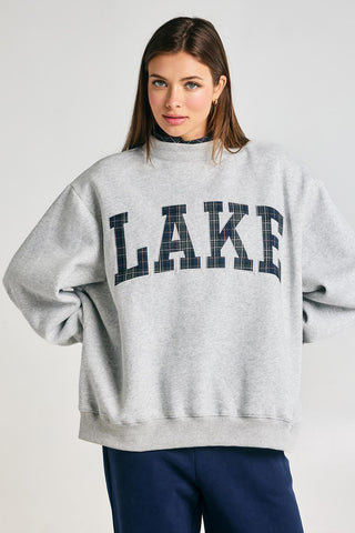 Check Embroidered "Lake" Mock Neck Sweatshirt