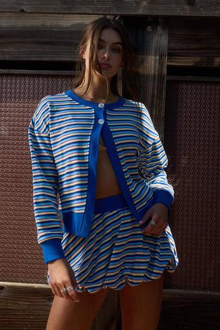Royal Blue Multi-Stripe Knit Cardigan