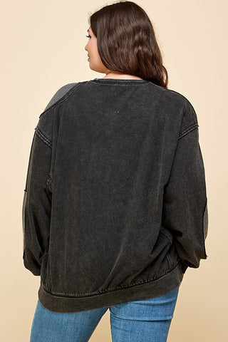 Curvy Min Wash Contrast Waffle Sweatshirt