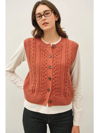 Classic Cable Knit Button Up Sweater Vest