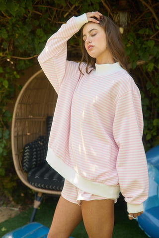 Striped Oversized Mock Neck Sweatshirt